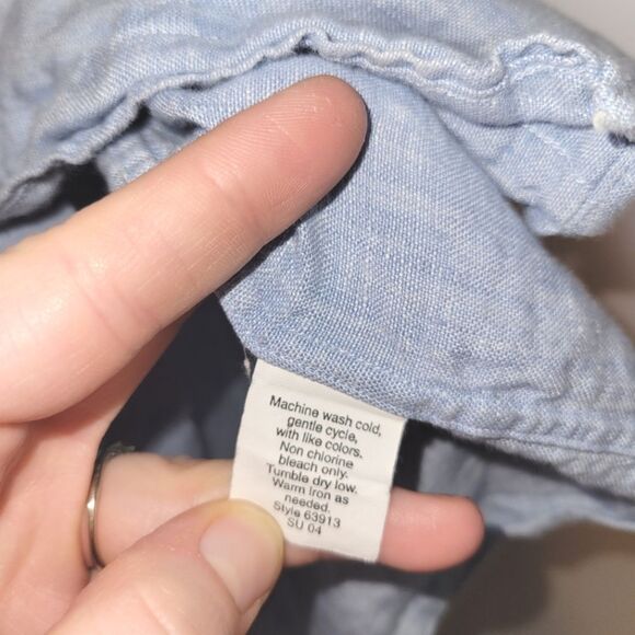 J Crew Men's Blue Linen Button Up Short Sleeve Shirt Large - Picture 4 of 8